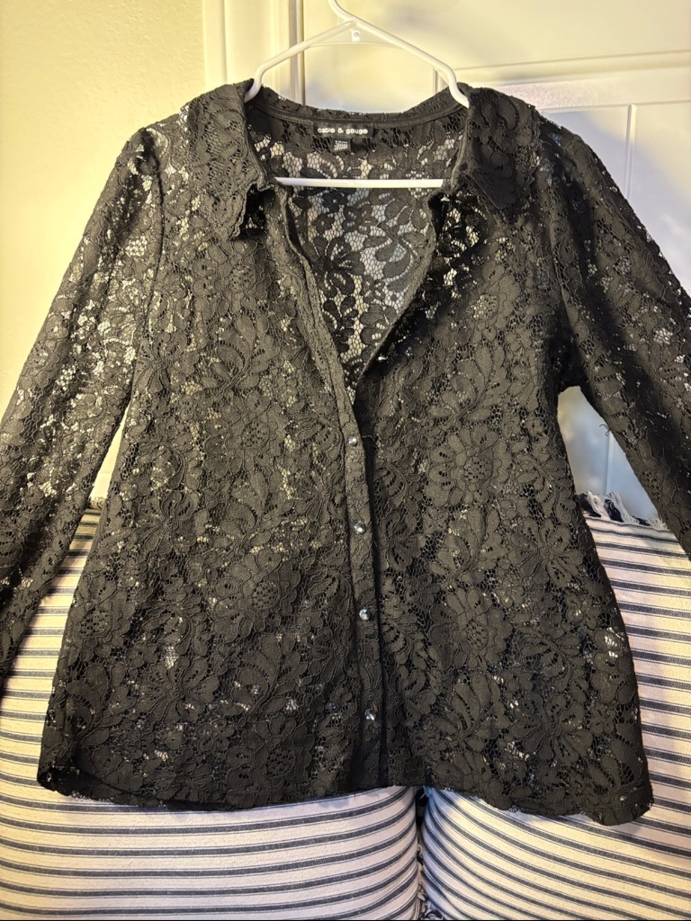 Cable & Gauge Black Floral Lace Button-Down Shirt